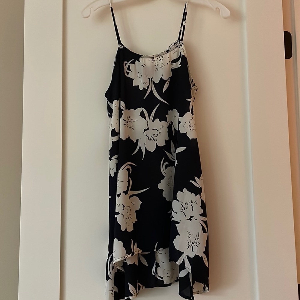 Peach Love California high-low navy blue dress with white floral prints